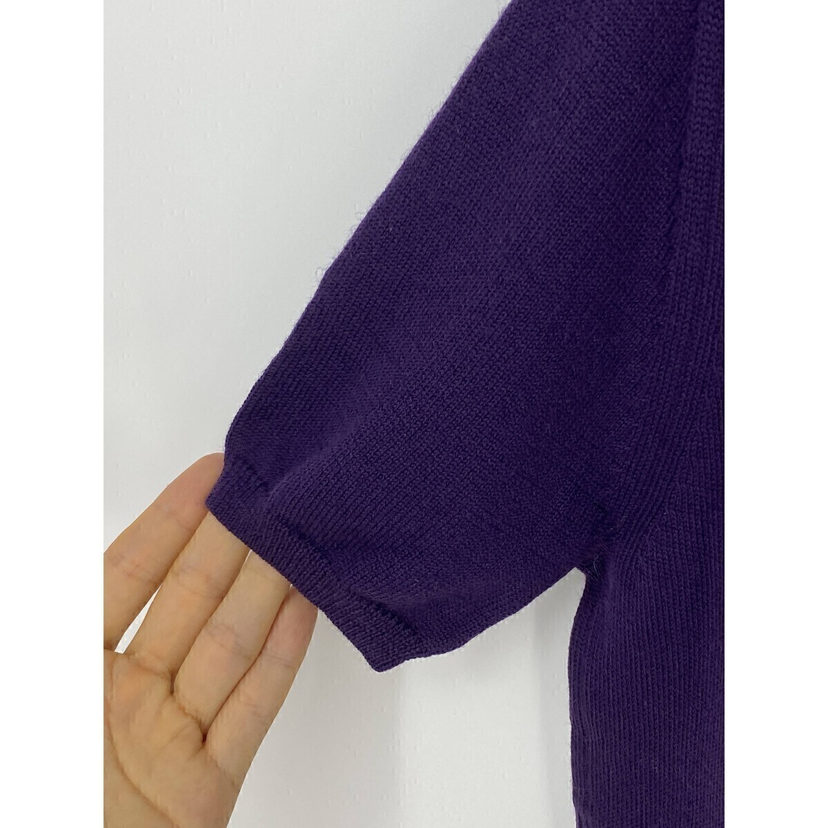 A7875/美品 春夏 BURBERRY LONDON バーバリーロンドン ウール タートルネック ホース刺繍 半袖 ニット リブ セーター 2 M程 紫/レディースの画像3