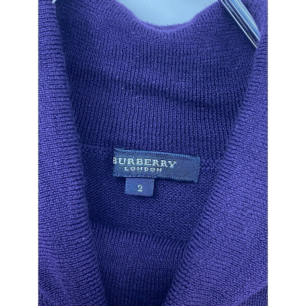 A7875/美品 春夏 BURBERRY LONDON バーバリーロンドン ウール タートルネック ホース刺繍 半袖 ニット リブ セーター 2 M程 紫/レディースの画像9