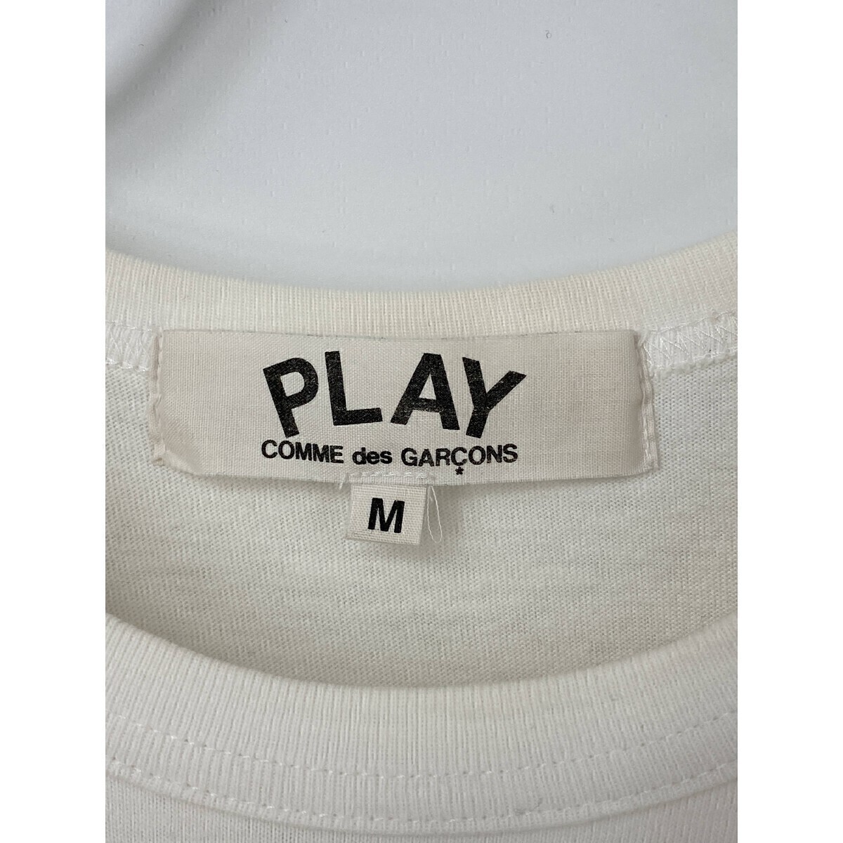 A8154/AD2002 美品 春夏 PLAY COMME des GARCONS コムデギャルソン コットン 丸首 胸ロゴ 半袖 Tシャツ カットソー M 白/日本製 レディースの画像8