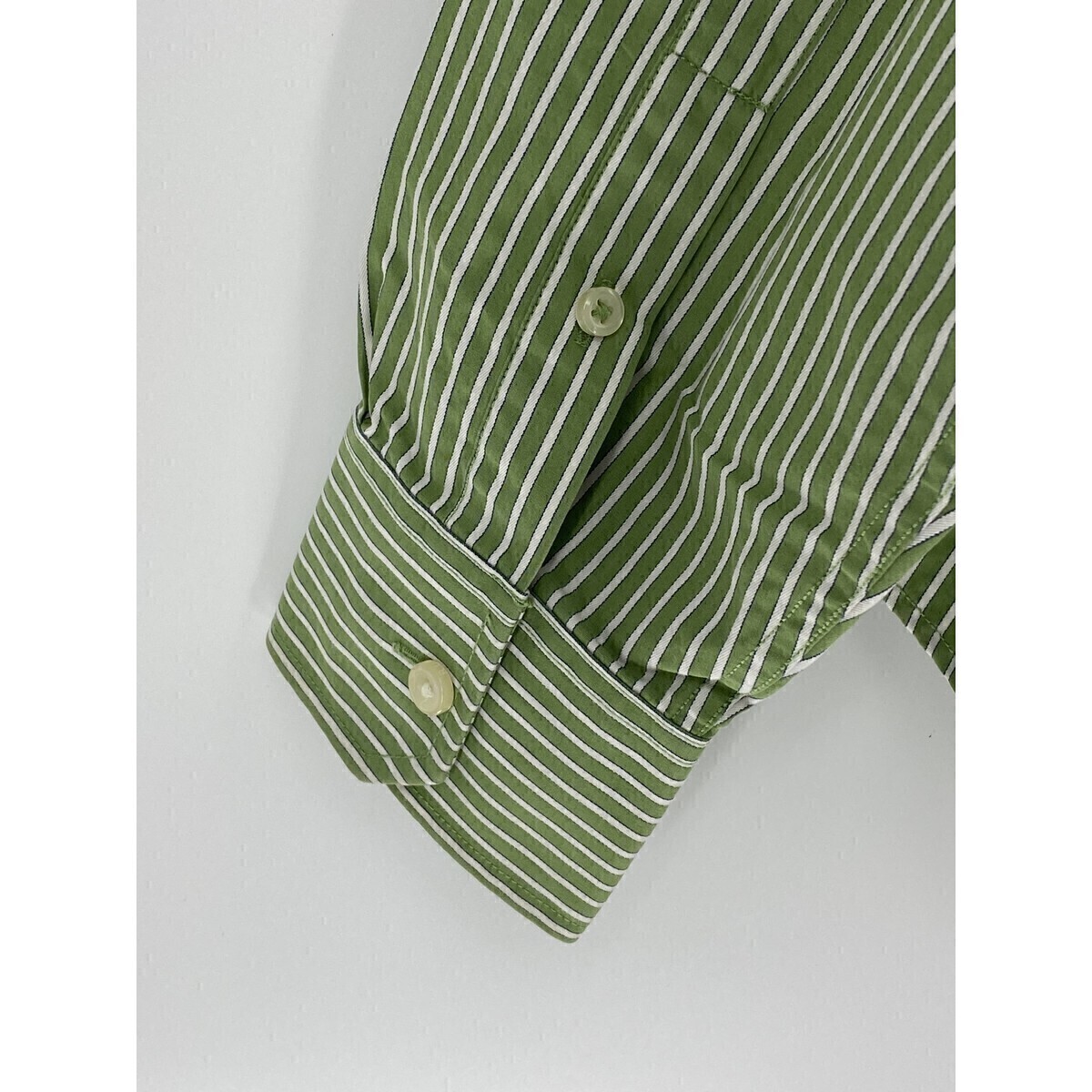 A8675/春夏 Ruehl No.925 ルールナンバー925 コットン 長袖 ストライプ カジュアル ドレス カッター Yシャツ L程 緑 メンズ アバクロの画像4