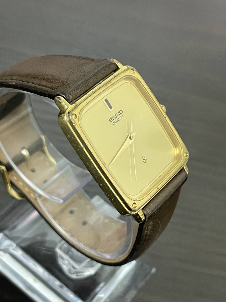 SEIKO クオーツ QZ 6030-5520 ゴールド文字盤  クオーツ 茶レザーベルト 腕時計 電池切れの画像2