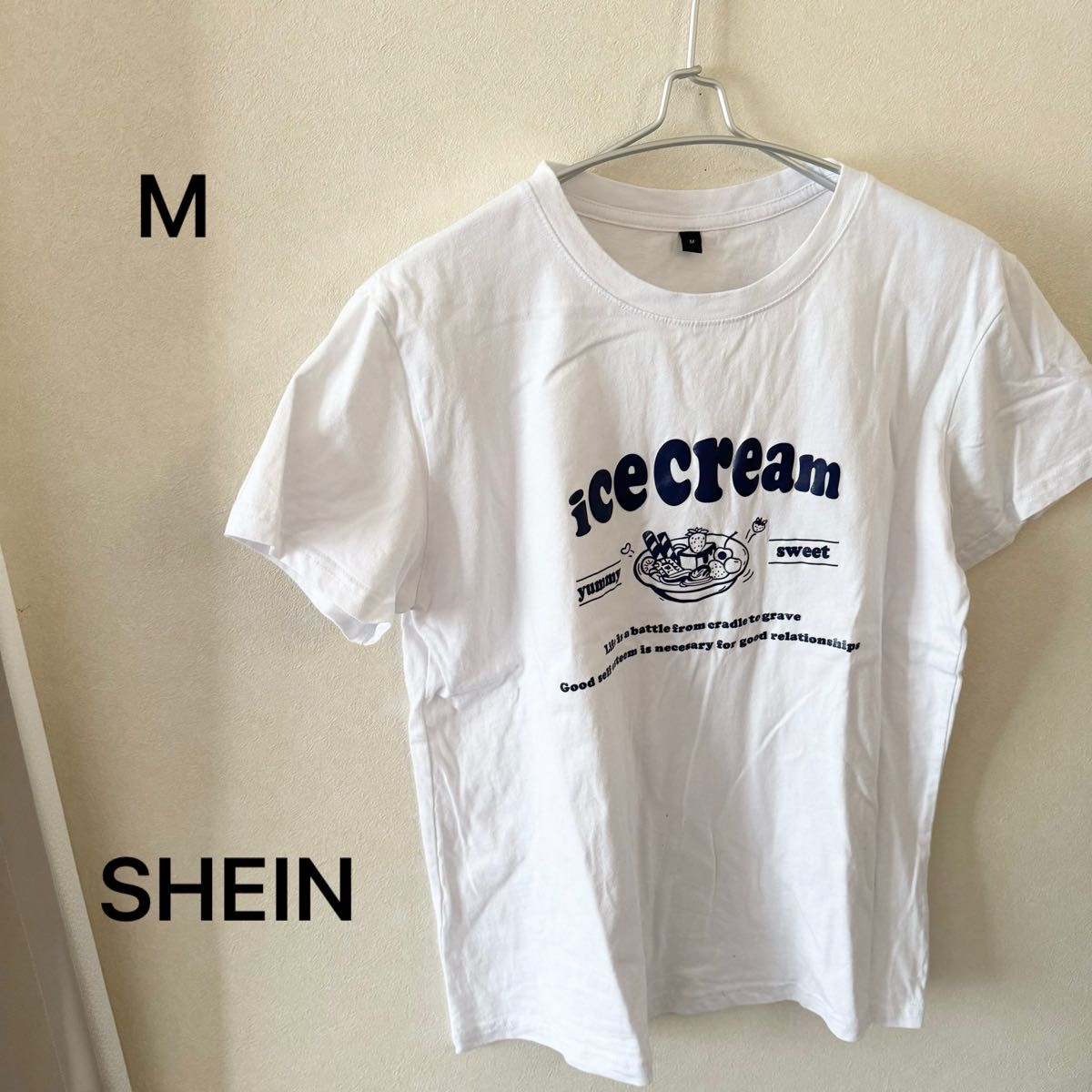 SHEIN シーイン  半袖 Tシャツ 半袖Tシャツ プリントTシャツ ロゴ 白 Mサイズ