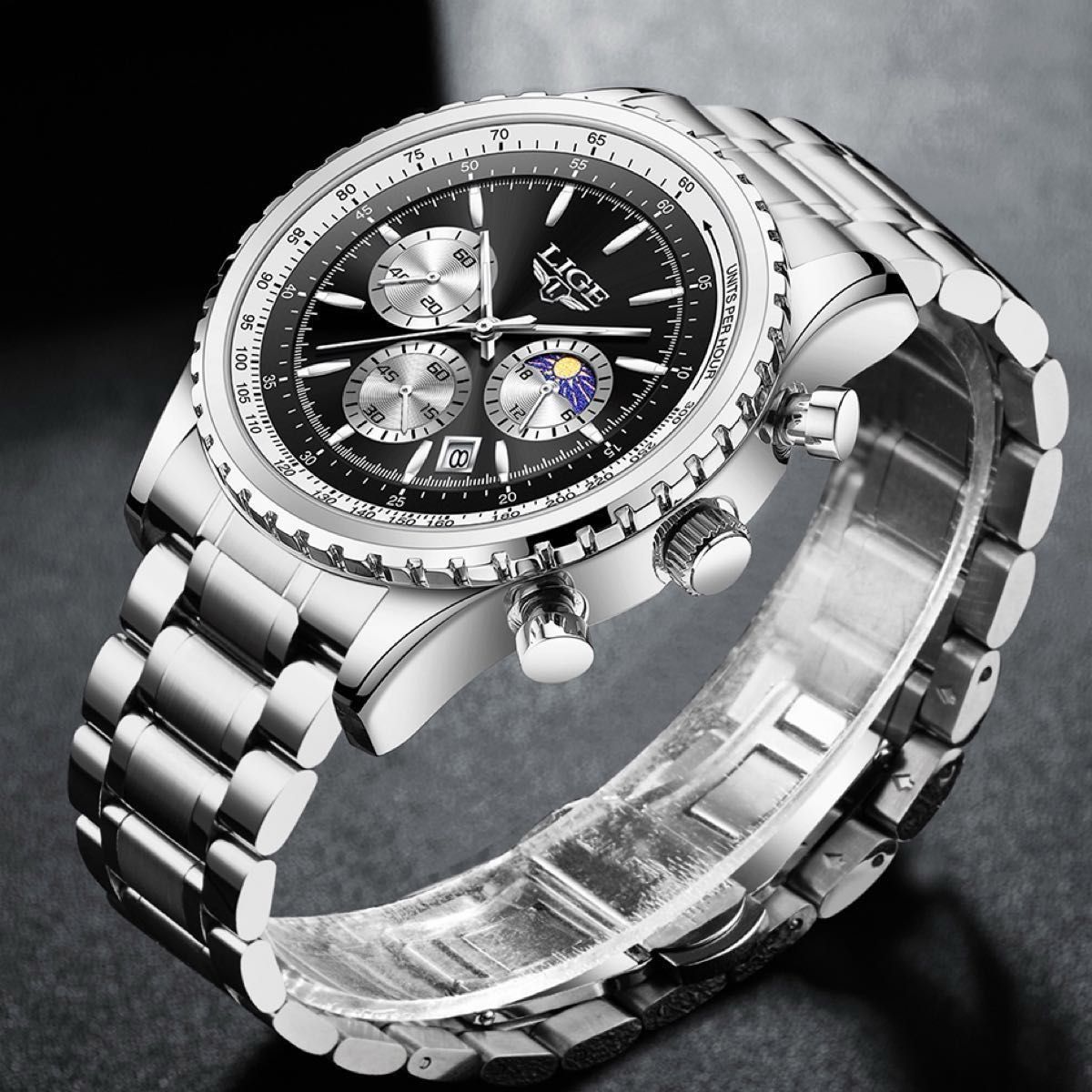 【新品未使用】LIGEクロノグラフ　メンズ腕時計　クォーツ　輸入品