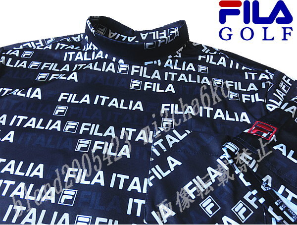 ■新品【FILA GOLF】フィラゴルフ COOL TOUCH接触冷感 全体飛びロゴ モックネック半袖シャツ■NV/3L(XXL)の画像1