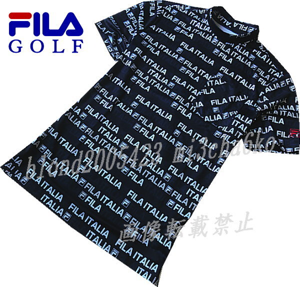 ■新品【FILA GOLF】フィラゴルフ COOL TOUCH接触冷感 全体飛びロゴ モックネック半袖シャツ■NV/3L(XXL)の画像2