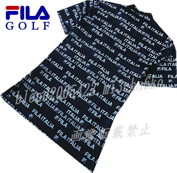 ■新品【FILA GOLF】フィラゴルフ COOL TOUCH接触冷感 全体飛びロゴ モックネック半袖シャツ■NV/LL(XL)の画像3