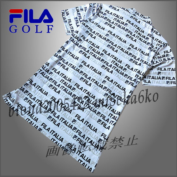 ■新品【FILA GOLF】フィラゴルフ COOL TOUCH接触冷感 全体飛びロゴ モックネック半袖シャツ■WH/L_画像3