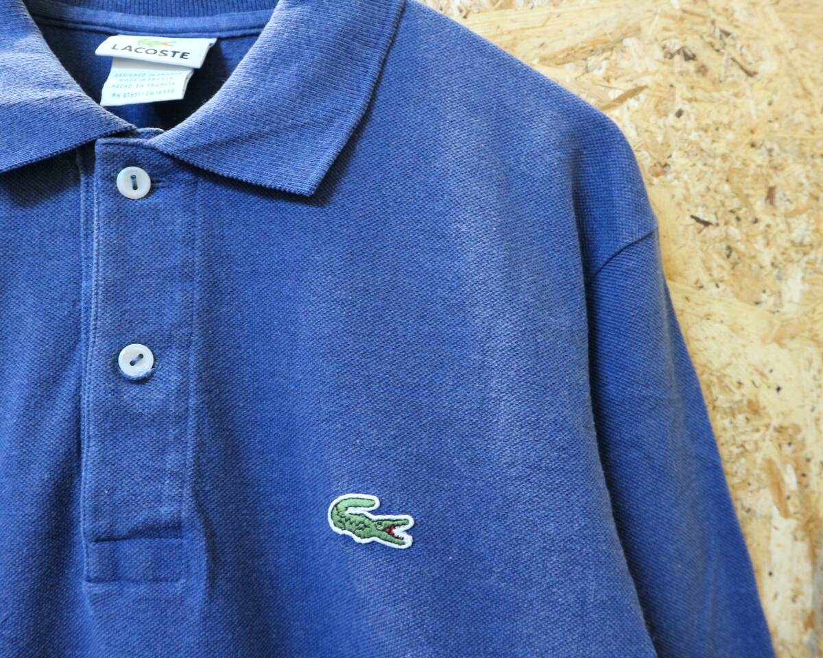 送料370円可★USA古着LACOSTEラコステ★フランス製長袖ポロシャツ鹿の子★アメカジアメトラCLASSIC FIT★サイズ3(S相当)コットン100％紺色_送料370円で発送可能です！