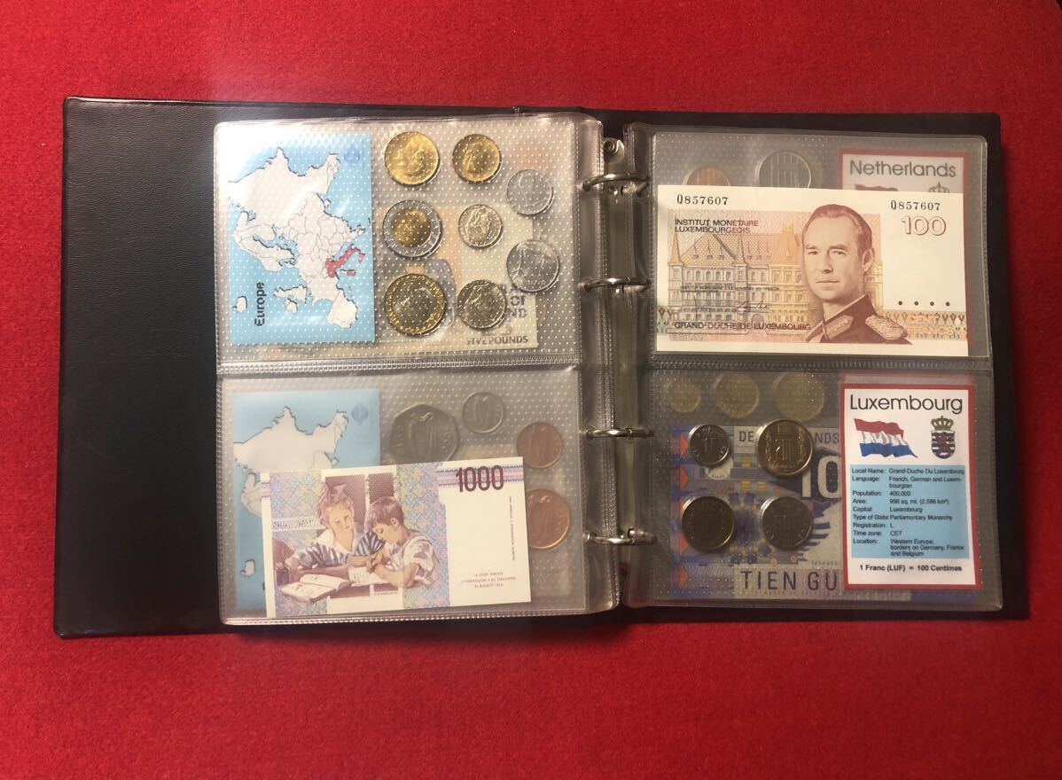 EUROZONE 12 COUNTRYS COIN SET & BANK NOTE ユーロプログラム Euro Program 2001 コインセット メダル 紙幣 ストックブックの画像6