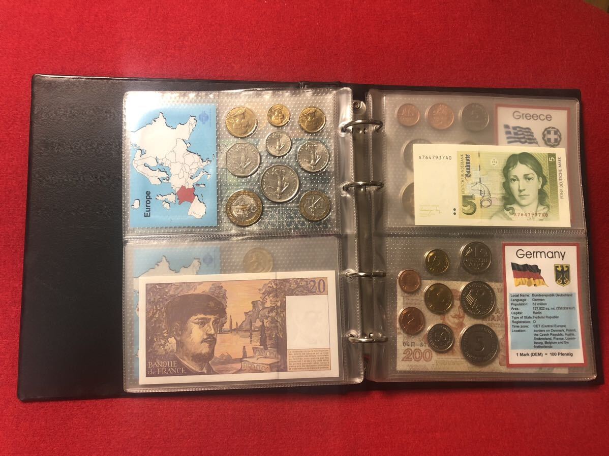 EUROZONE 12 COUNTRYS COIN SET & BANK NOTE ユーロプログラム Euro Program 2001 コインセット メダル 紙幣 ストックブックの画像4