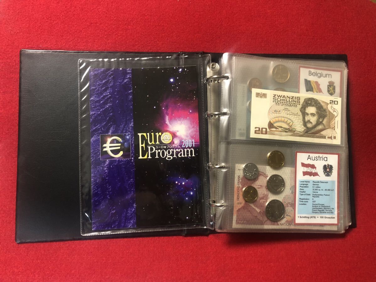 EUROZONE 12 COUNTRYS COIN SET & BANK NOTE ユーロプログラム Euro Program 2001 コインセット メダル 紙幣 ストックブックの画像1