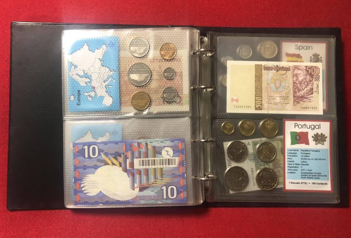 EUROZONE 12 COUNTRYS COIN SET & BANK NOTE ユーロプログラム Euro Program 2001 コインセット メダル 紙幣 ストックブックの画像7