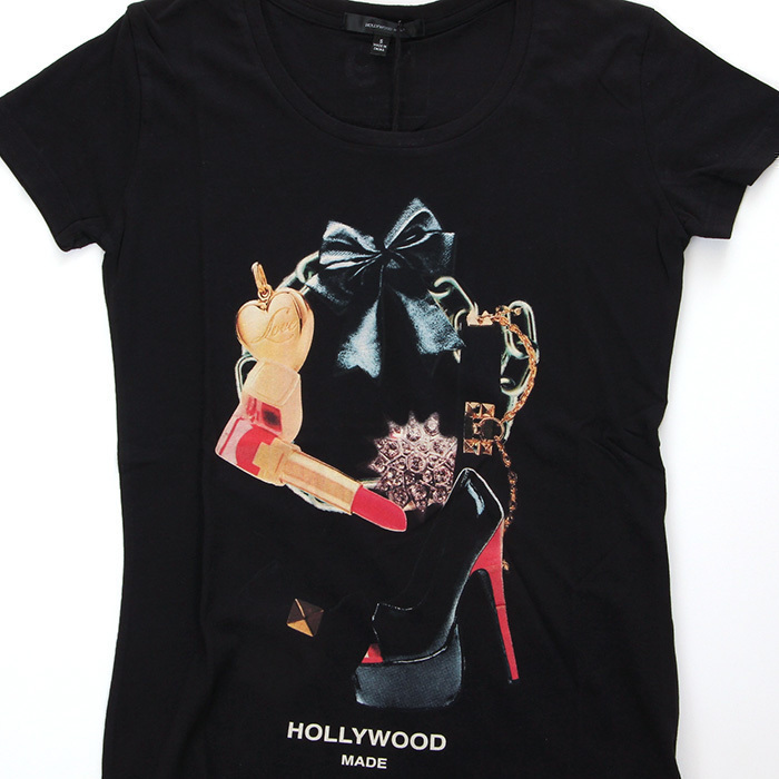 【新品】ハリウッドメイド Tシャツ S 黒 ブラック レディース HOLLYWOOD MADE 半袖 カットソー USAモデル 230814-17-1