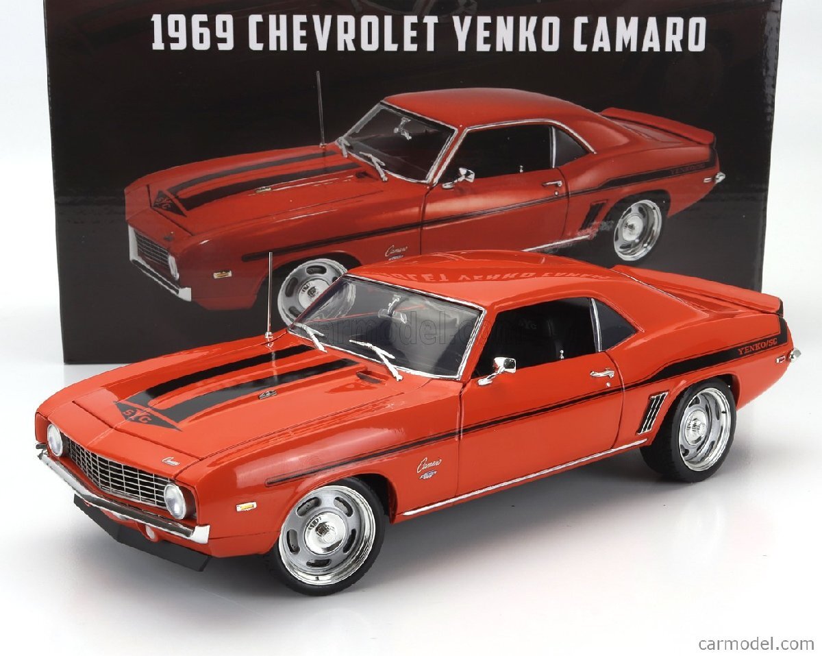 ACME 1/18 ミニカー ダイキャストモデル 1969年モデル シボレー カマロ CHEVROLET YENKO CAMARO 1969 Hugger Orange w/ Black Stripesの画像1