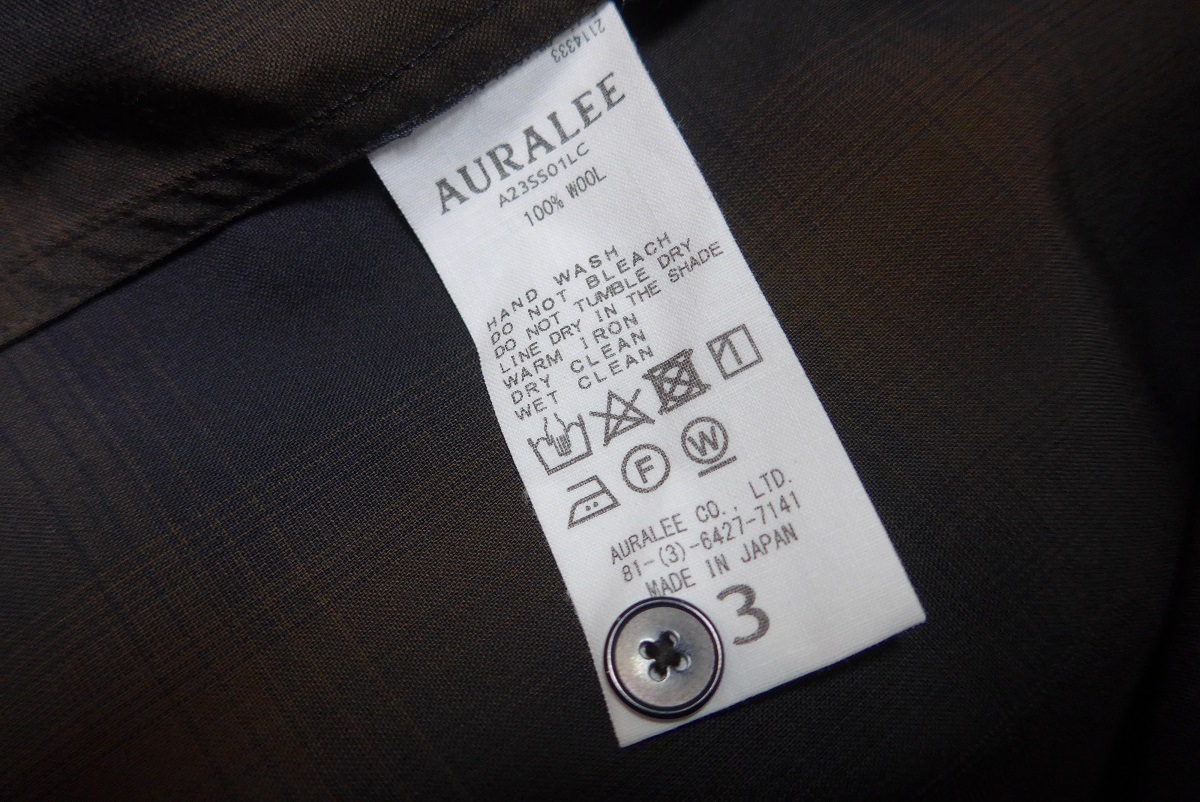 23ss AURALEE SUPER LIGHT WOOL CHECK SHIRT size 3 BROWN BLACK CHECK オーラリー スーパーライト ウール シャツ comoliの画像8