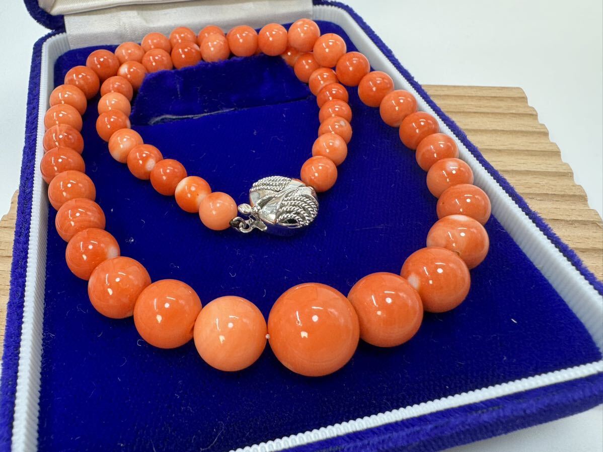 [0429] Vintage accessory .. coral circle sphere silver necklace 42cm box attaching 1 jpy from 