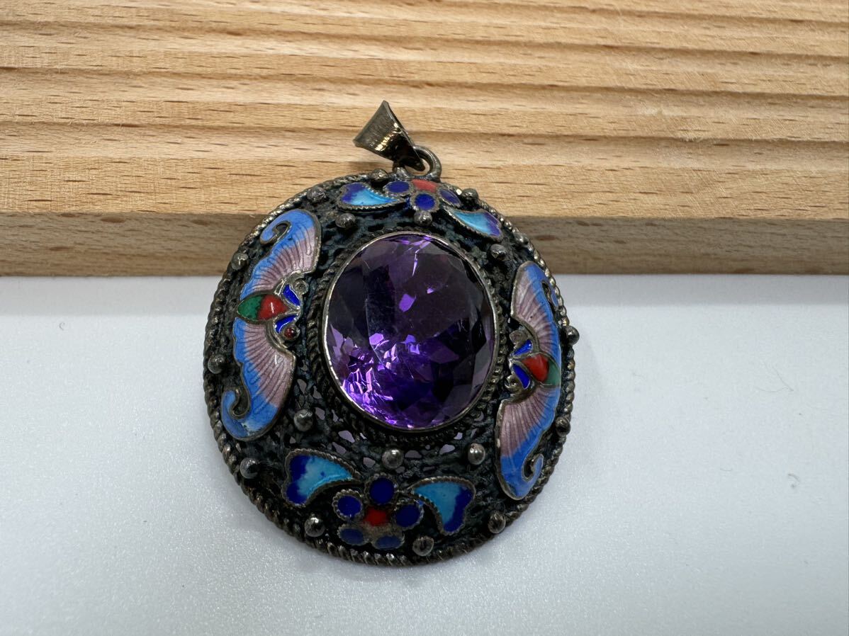 [0412] Vintage accessory amethyst silver SILVER silver skill pendant 1 jpy from 
