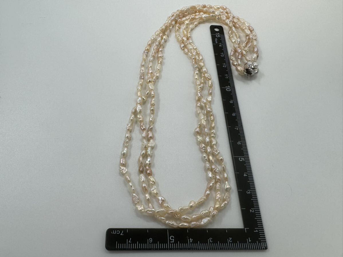 【0405】ヴィンテージ アクセサリー　天然真珠　ケシパール　3連　ネックレス　52cm 1円から_画像7