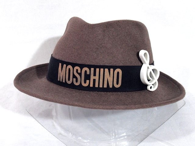 ◆超美品◆MOSCHINO モスキーノ*ロゴリボン*音符モチーフ*中折れ/ハット*#57*帽子*ヴィンテージ*メンズ*レディース*キャメル*日本製の画像1