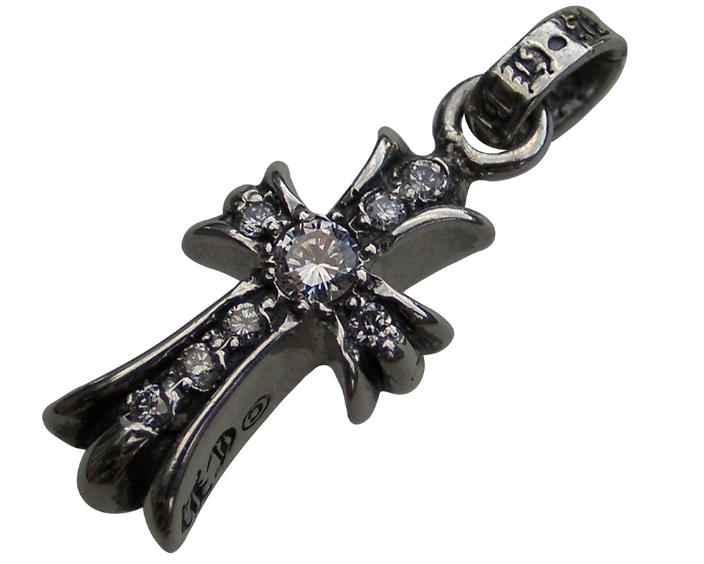 CHROME HEARTS DOUBLE SIDE CH CROSS BABY FAT CHARM PAVE DIAMOND　クロムハーツ　ベイビーファット　wパヴェダイヤ　 シルバー_画像1