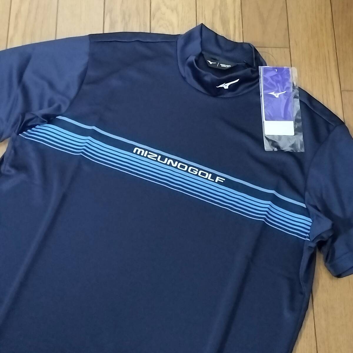 新品　ミズノ　ゴルフ　半袖　モックネックシャツ　Ｅ2JAA08514　紺　メンズL_画像1