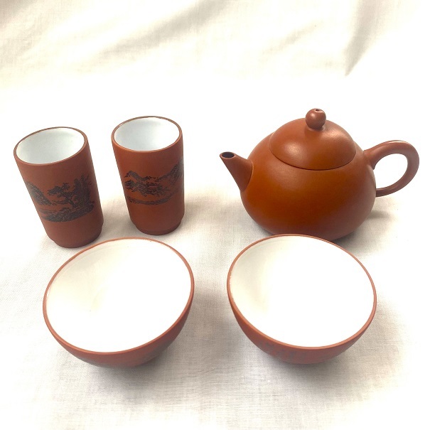 未使用美品 中国茶器 花梨木 茶道具 宜龍 EILONG 台湾茶器 茶杯 聞香杯 茶托 セットの画像2