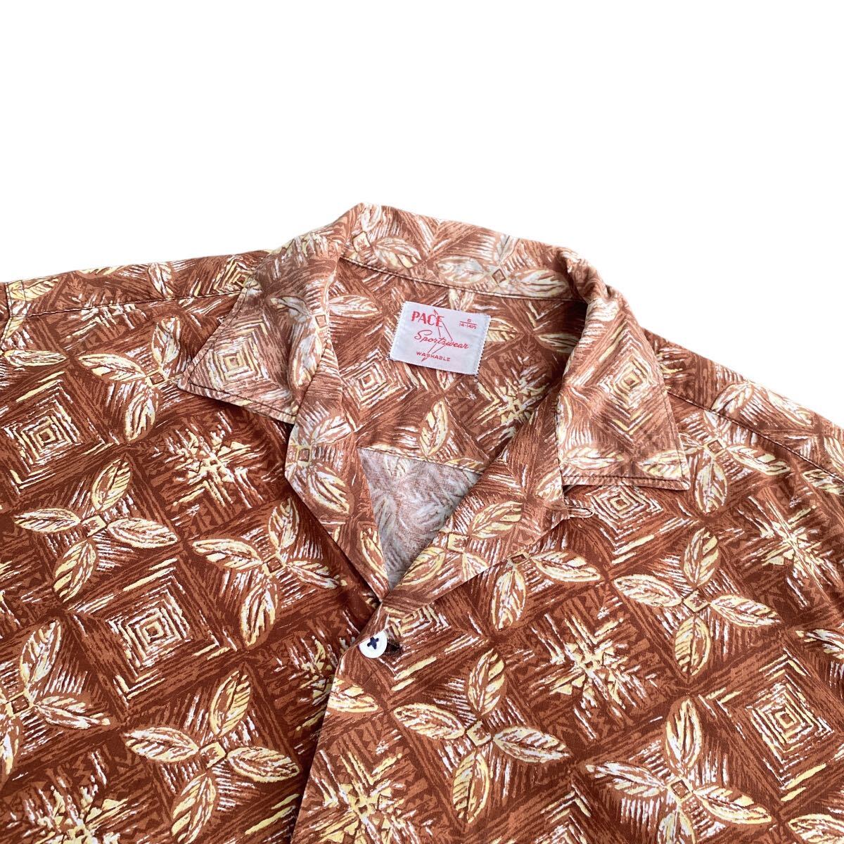 100 иен старт 50s60s US vintage хлопок 100 открытый цвет рубашка короткий рукав S. воротник aro - Hawaiian Vintage PACE SPORTSWEAR America производства 