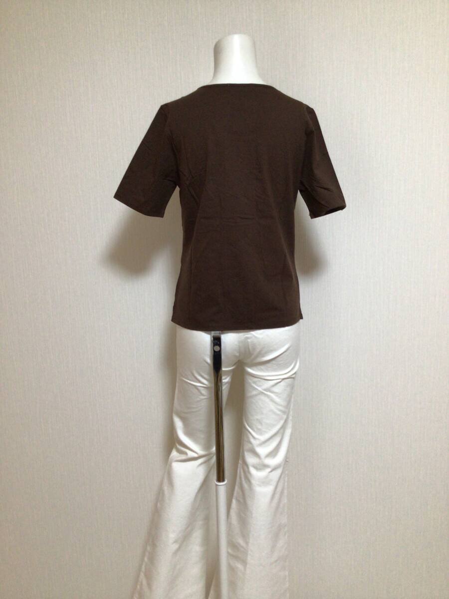 qvc037／fiSol デザイン性のあるスパンコール半袖Tシャツ／ブラウン／M／CS6069_画像4