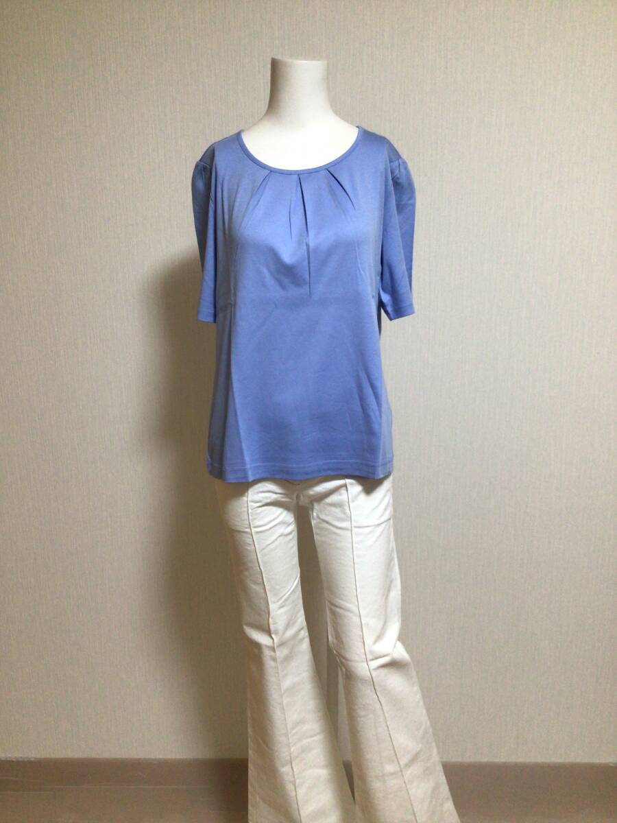 qvc045／COTTON FACTORY（コットンファクトリー）オーガニックコットン100%タック入半袖Tシャツ／ブルー／42／C10065-ogの画像1