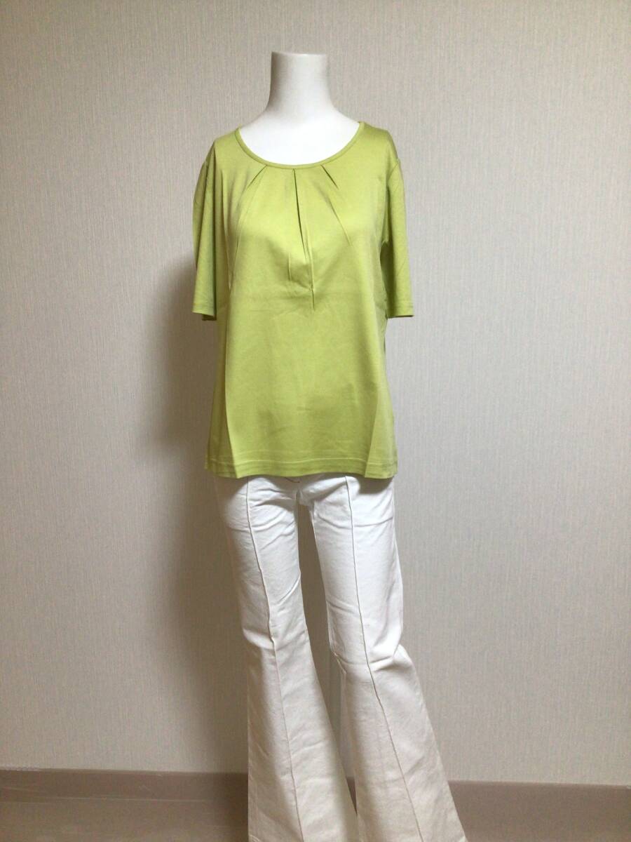 qvc046／COTTON FACTORY（コットンファクトリー）オーガニックコットン100%タック入半袖Tシャツ／イエロー／42／C10065-ogの画像1