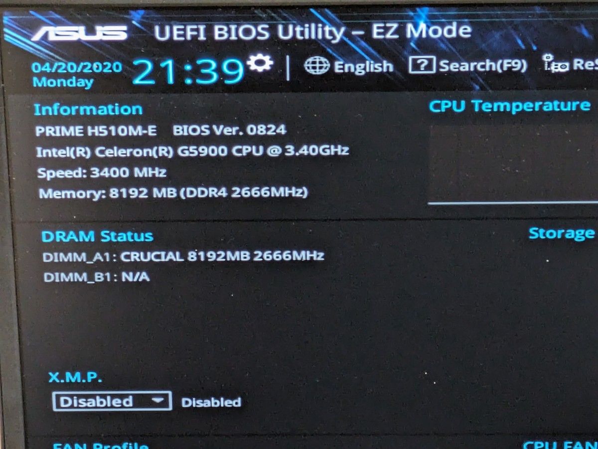 【中古】BIOS起動確認済　H510M-E マザーボードとg5900のセット