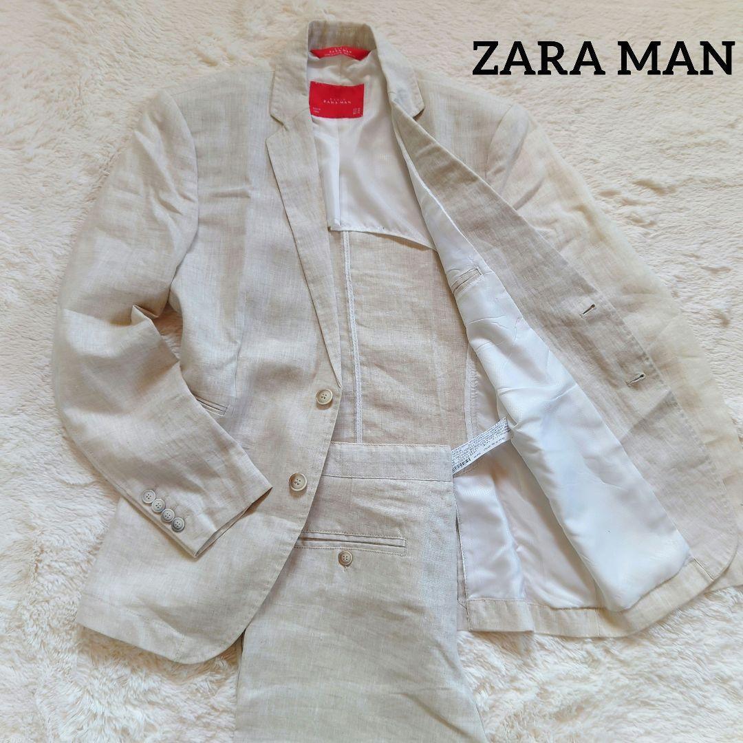 1円～ 希少 BASIC ZARA MAN ザラマン スーツ セットアップ リネン100 麻 サイズL相当 表記36 ベーシック 春夏 ノータック 2B ２ボタン_画像1