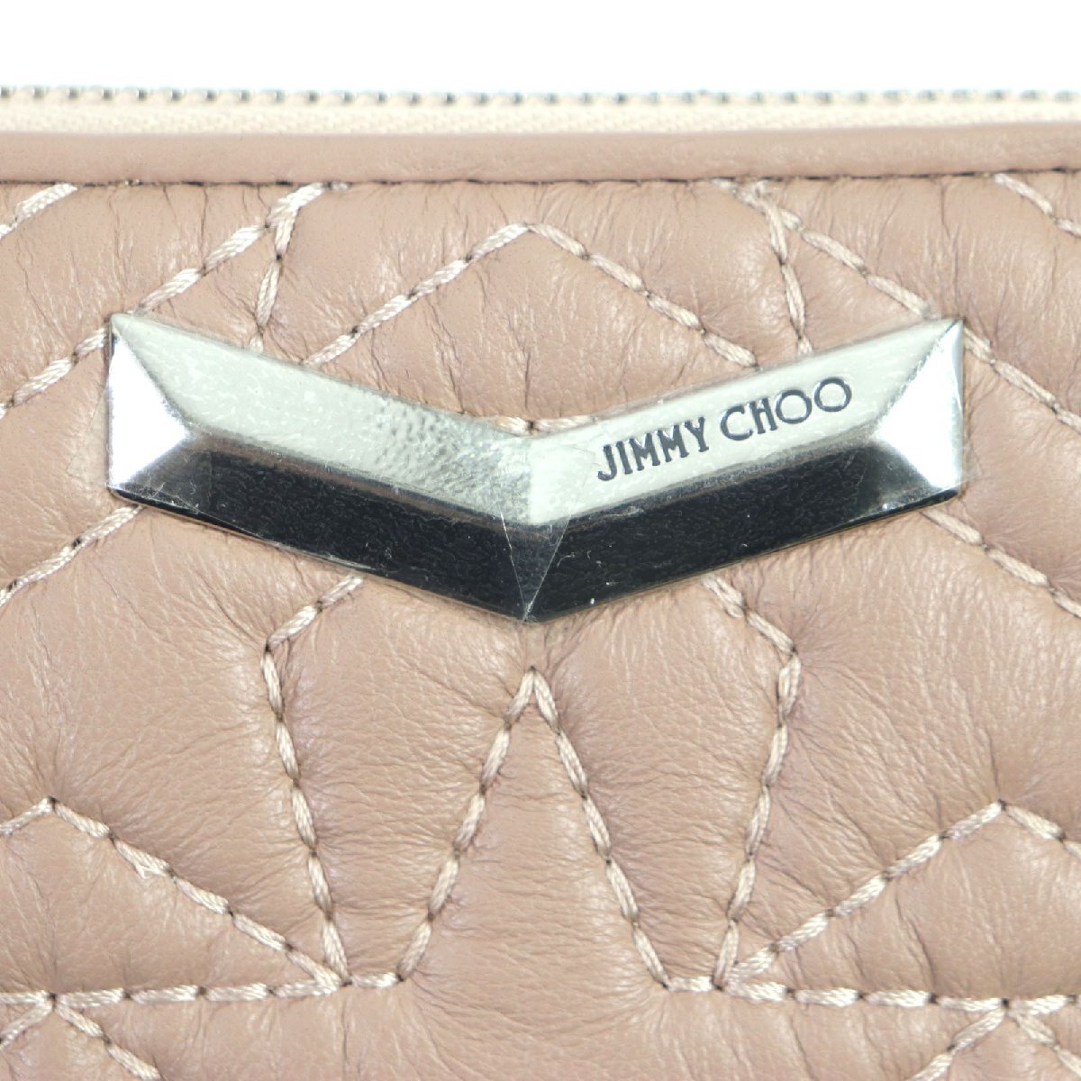 未使用▼JIMMY CHOO ジミーチュウ LEA スター キルティング ラウンドファスナー レザーウォレット 財布 ピンク 伊製 レディース_画像7