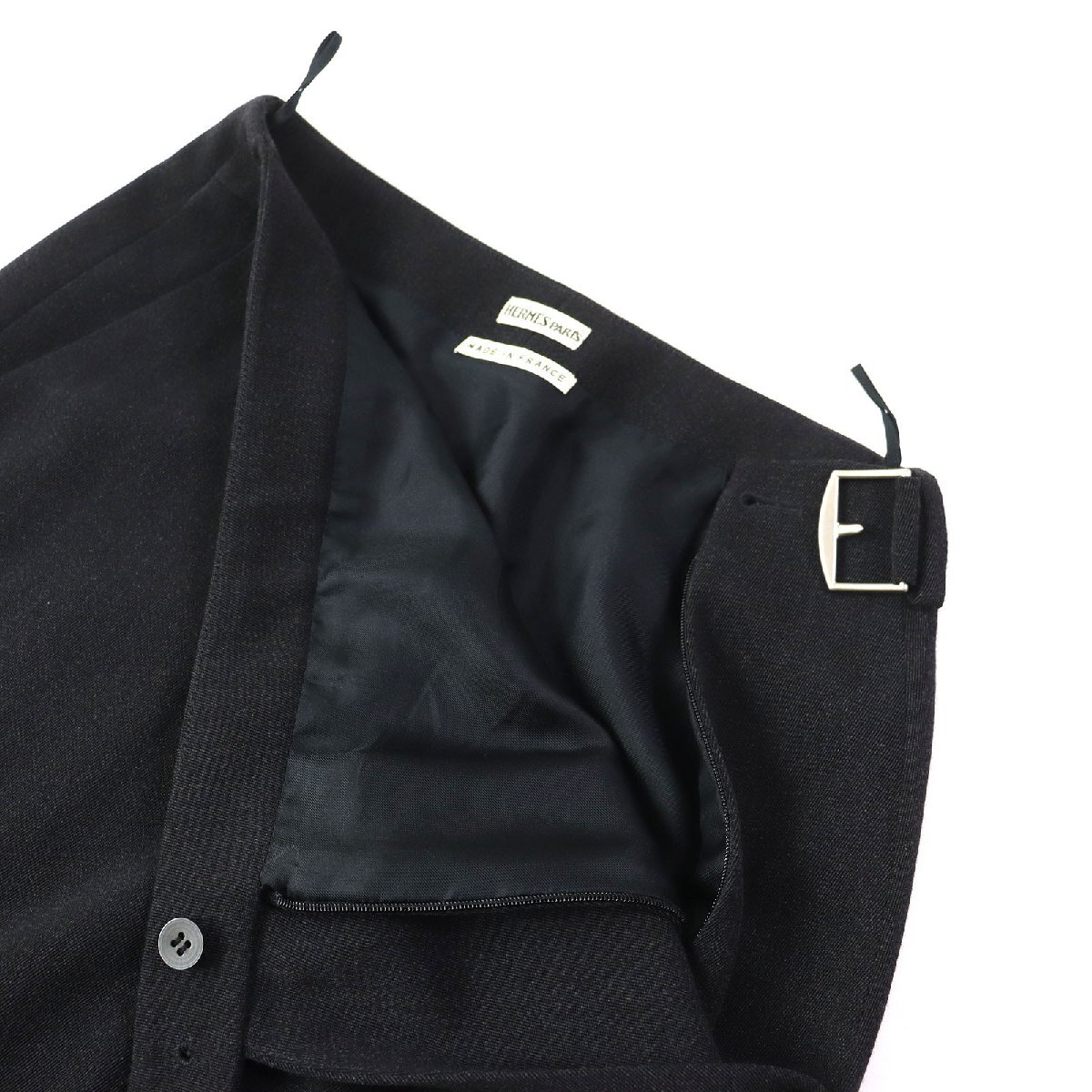  превосходный товар ^HERMES Hermes шерсть 100% Margiela период подкладка шелк 100% боковой ремень имеется узкая юбка темно-серый 34. производства стандартный товар 