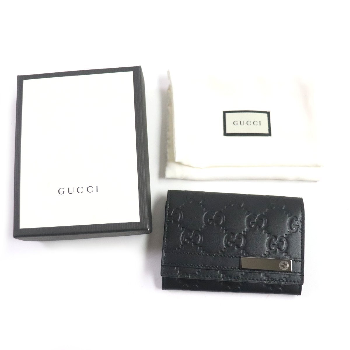 極美品▼GUCCI グッチ 251727 グッチシマ レザー 2つ折り パスケース カードケース ブラック ガンメタリック金具 箱・袋付き 伊製 メンズ_画像2