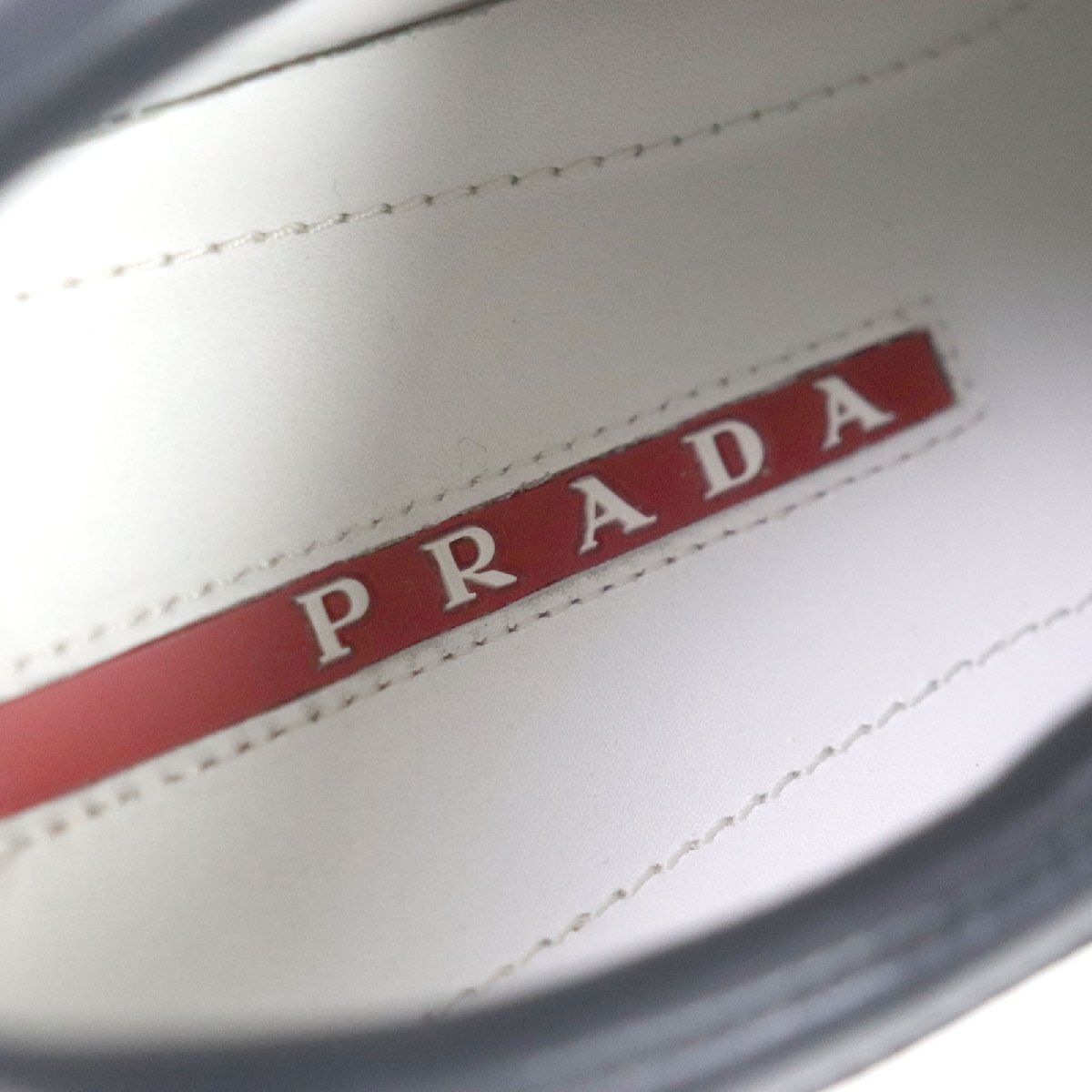美品▼PRADA プラダ 4E2432 レザー ロゴ入り ローカットスニーカー ホワイト ネイビー 6 保存袋付き イタリア製 メンズの画像8