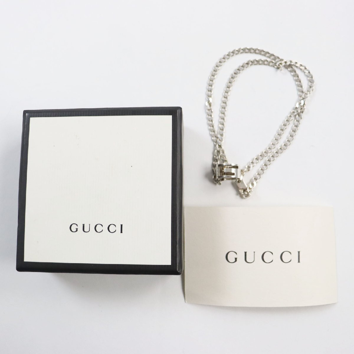 良品●GUCCI グッチ カットアウトGサークル AG925 アクセサリー チェーンネックレス シルバー 箱・保存袋付き 伊製 重量16.9g メンズ_画像3