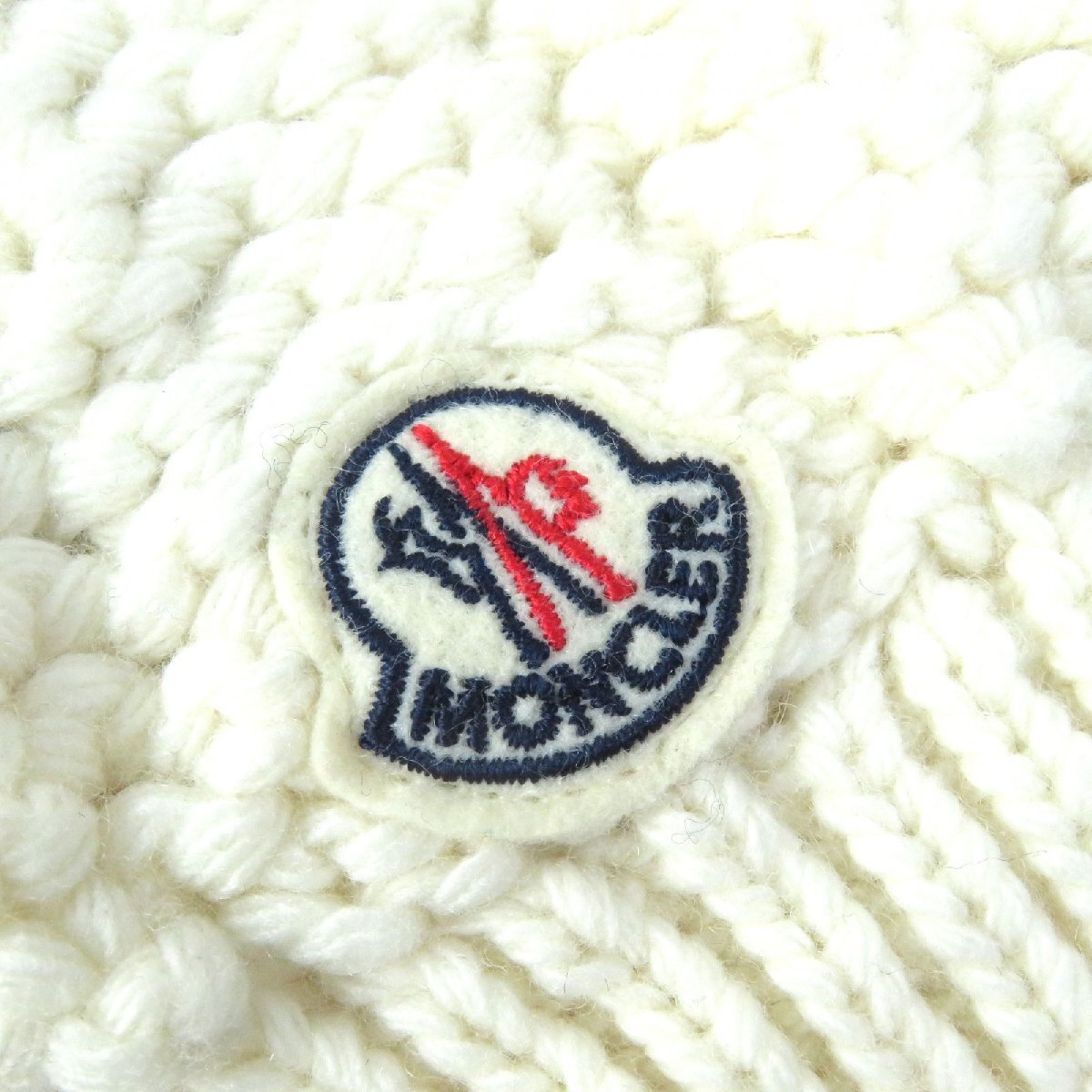 極美品△MONCLER モンクレール BERRETTO ウール フォックスファー ロゴパッチ付き ニット帽 ニットキャップ ホワイト レディース_画像8