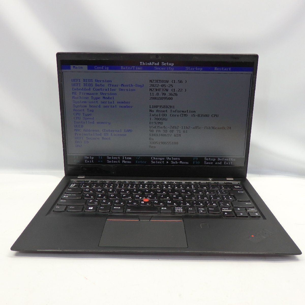 1円～【ジャンク】Lenovo ThinkPad X1 Carbon Core i5-8350U 1.7GHz/8GB/SSD256GB/14インチ/OS無【栃木出荷】_ThinkPad X1 Carbon