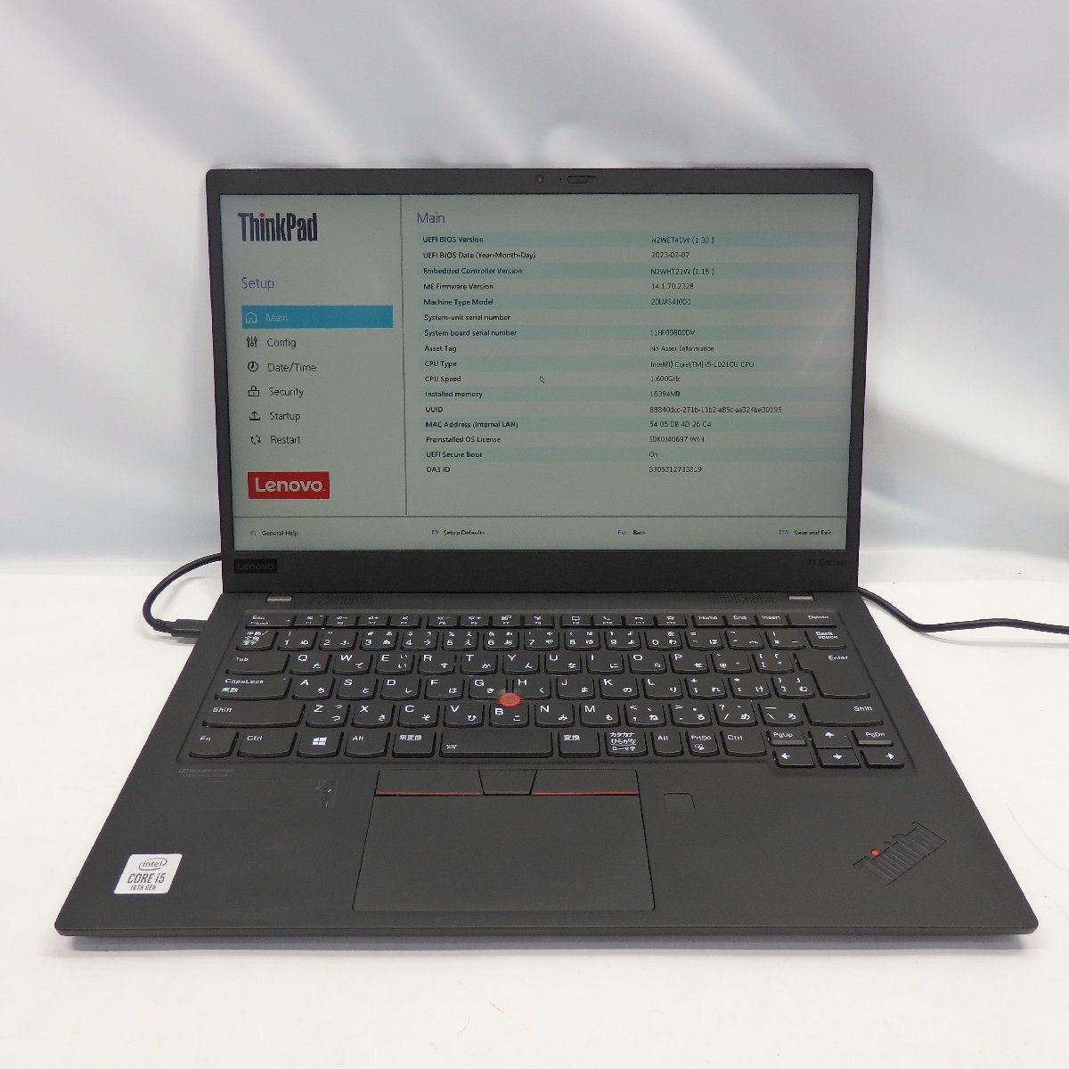 【ジャンク】Lenovo ThinkPad X1 Carbon Gen8 Core i5-10210U 1.6GHz/16GB/SSD256GB/14インチ/OS無【栃木出荷】_ThinkPad X1 Carbon Gen8