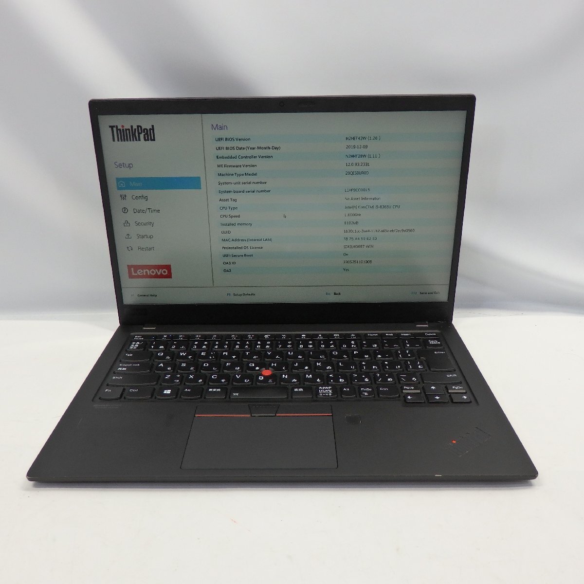 1円～【ジャンク】Lenovo ThinkPad X1 Carbon 2019 Core i5-8365U 1.6GHz/8GB/SSD256GB/14インチ/OS無【栃木出荷】_ThinkPad X1 Carbon 2019