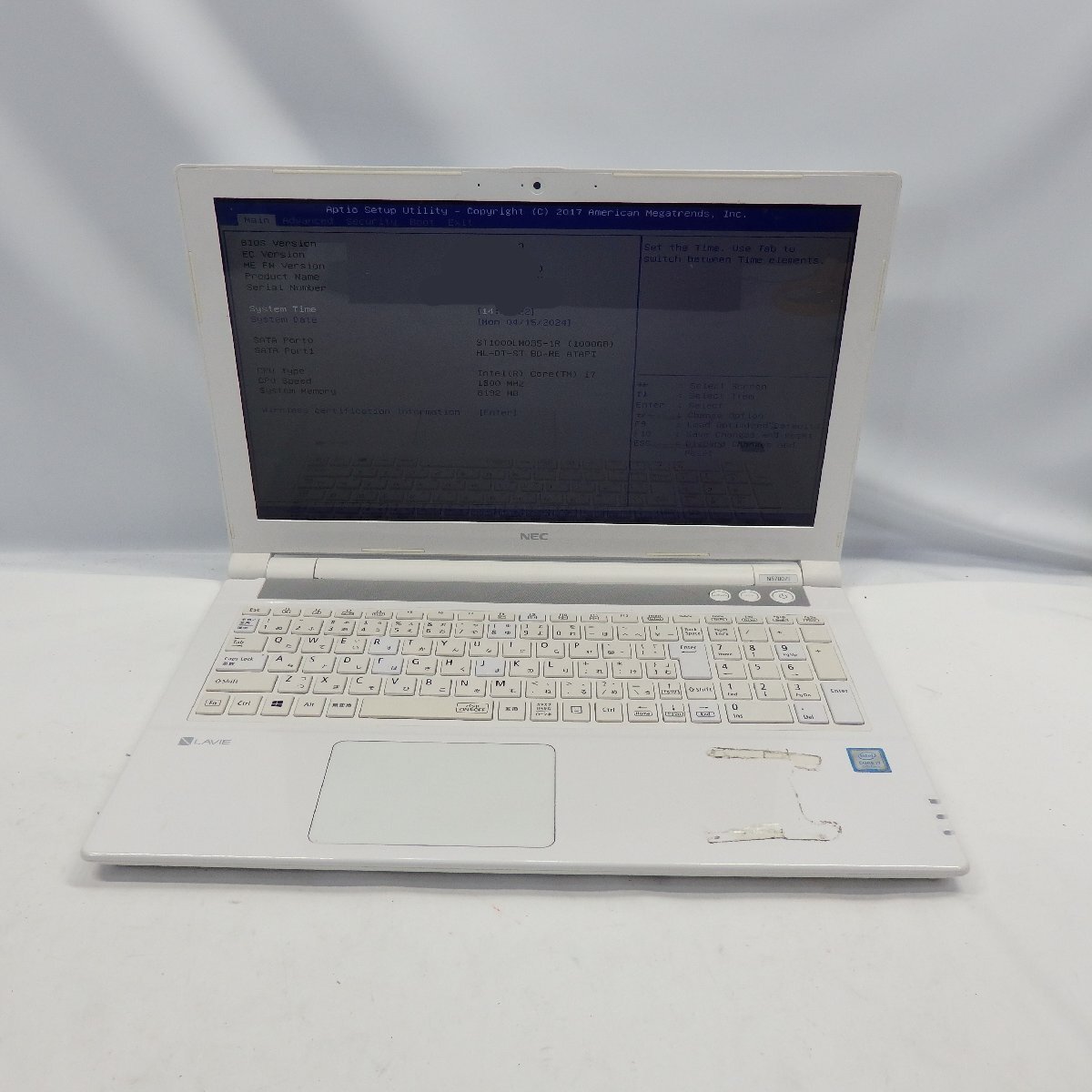 1円～NEC Lavie NS700/J Core i7-8550U 1.8GHz/8GB/HDD1TB/Blu-ray/15インチ/OS無/動作未確認【栃木出荷】の画像1