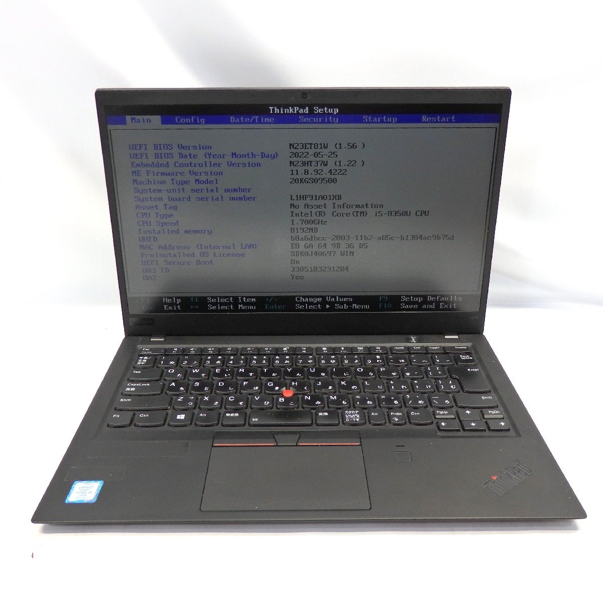 1円～【ジャンク】Lenovo ThinkPad X1 Carbon Core i5-8350U 1.7GHz/8GB/SSD256GB/14インチ/OS無【栃木出荷】の画像1