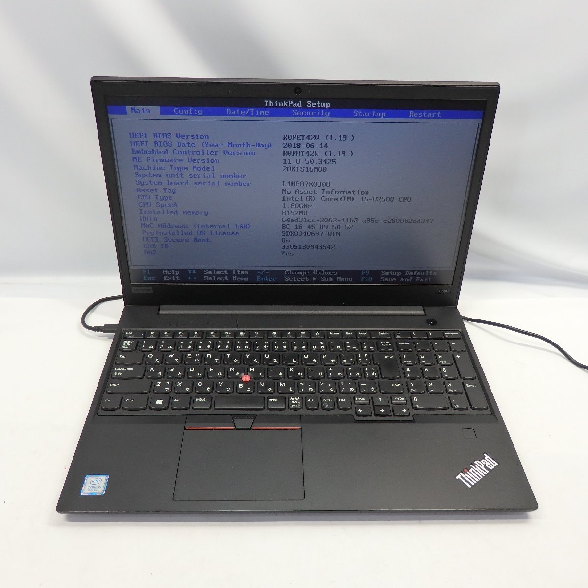 1円～【ジャンク】Lenovo ThinkPad E580 Core i5-8250U 1.6GHz/8GB/SSD256GB/15インチ/OS無【栃木出荷】の画像1
