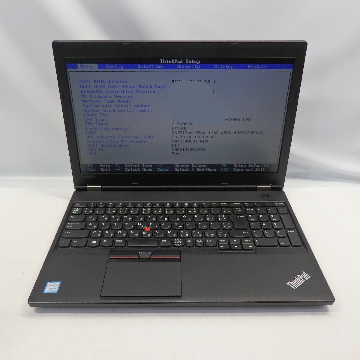 Lenovo ThinkPad L570 Core i5-7200U 2.5GHz/8GB/HDD500GB/DVDマルチ/15インチ/OS無/動作未確認【栃木出荷】の画像1