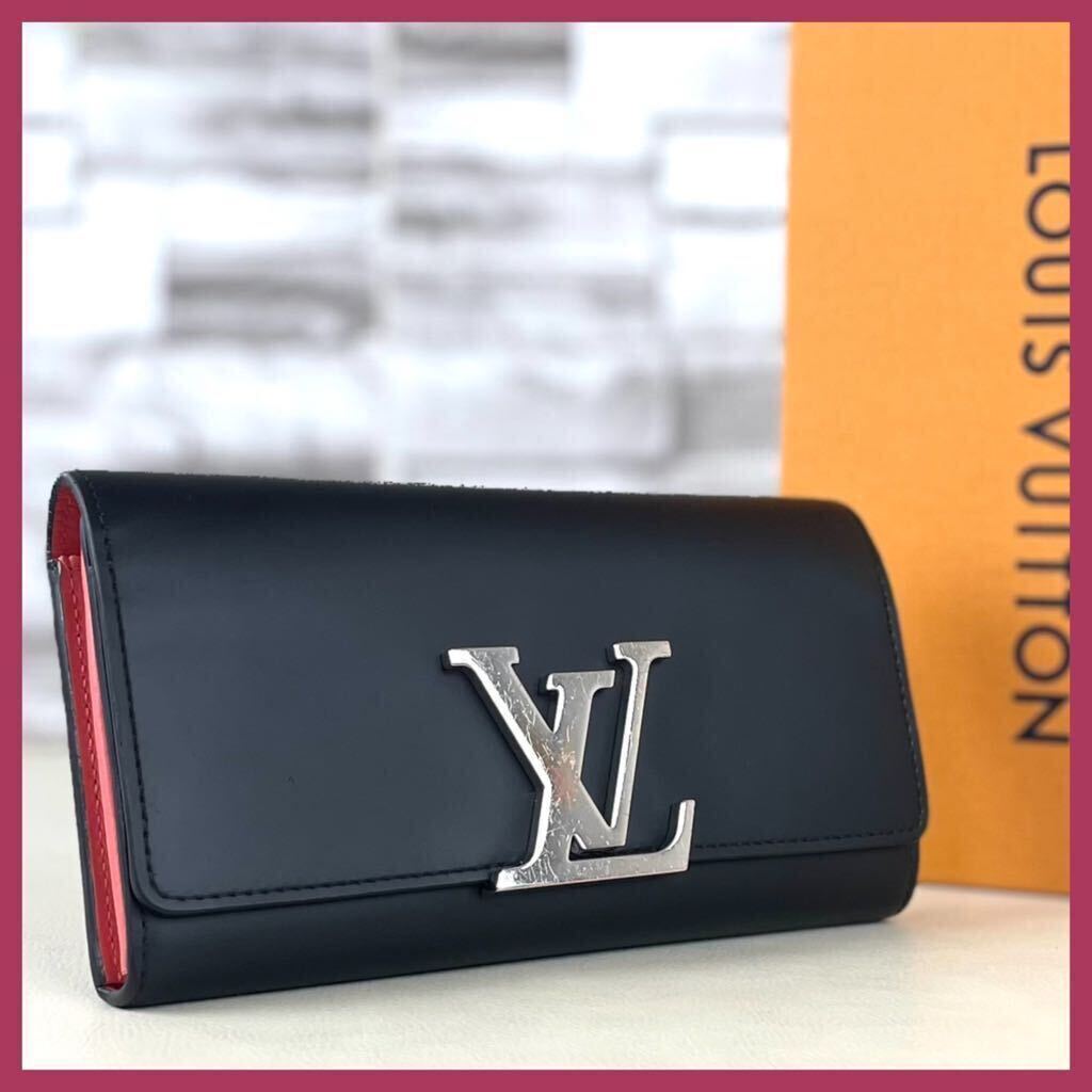 a692 ルイヴィトン 1円 ★美品★ ヴェルニ ポルトフォイユ ルイーズ 長財布 かぶせ財布 ブラック 黒 ビンク Louis Vuitton ビトン_画像1