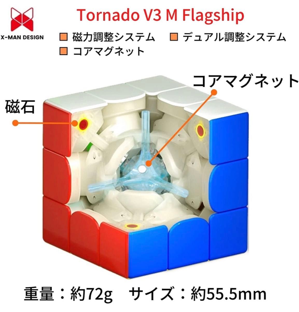 ルービックキューブTornado V3 Flagshipスピードキューブ磁石搭載　ステッカーレス　競技用　ボールコア