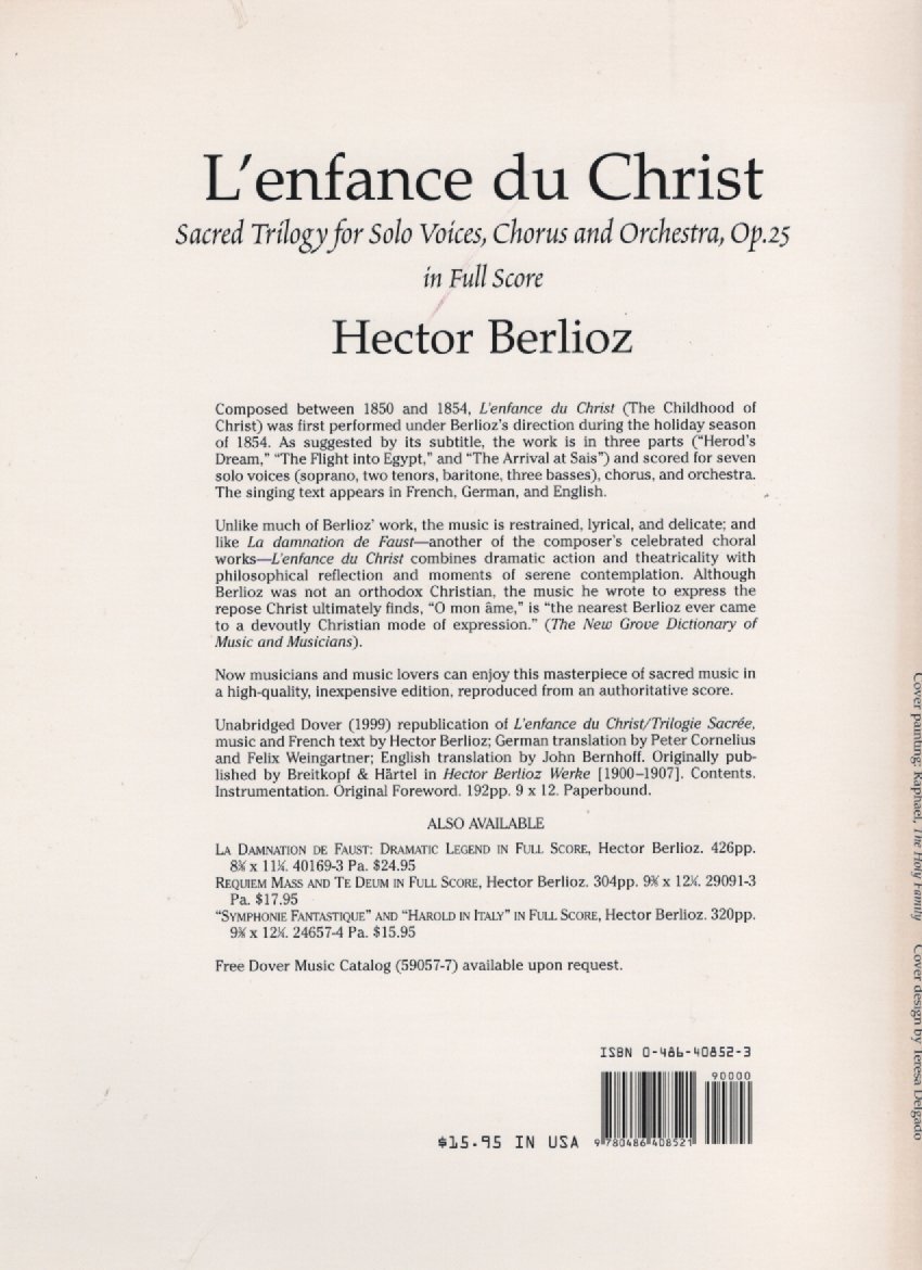 [ музыкальное сопровождение ] bell rio -z[ki список. . час ] Dover publ. Berlioz L\'enfance du Christ, Op. 25 in Full Score