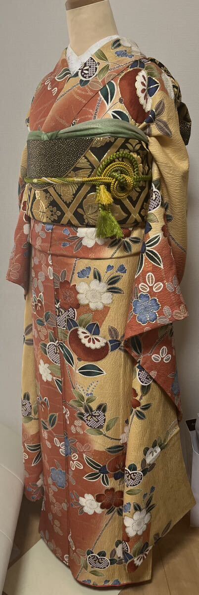  silk long-sleeved kimono .. flower . comb * long-sleeved kimono only 
