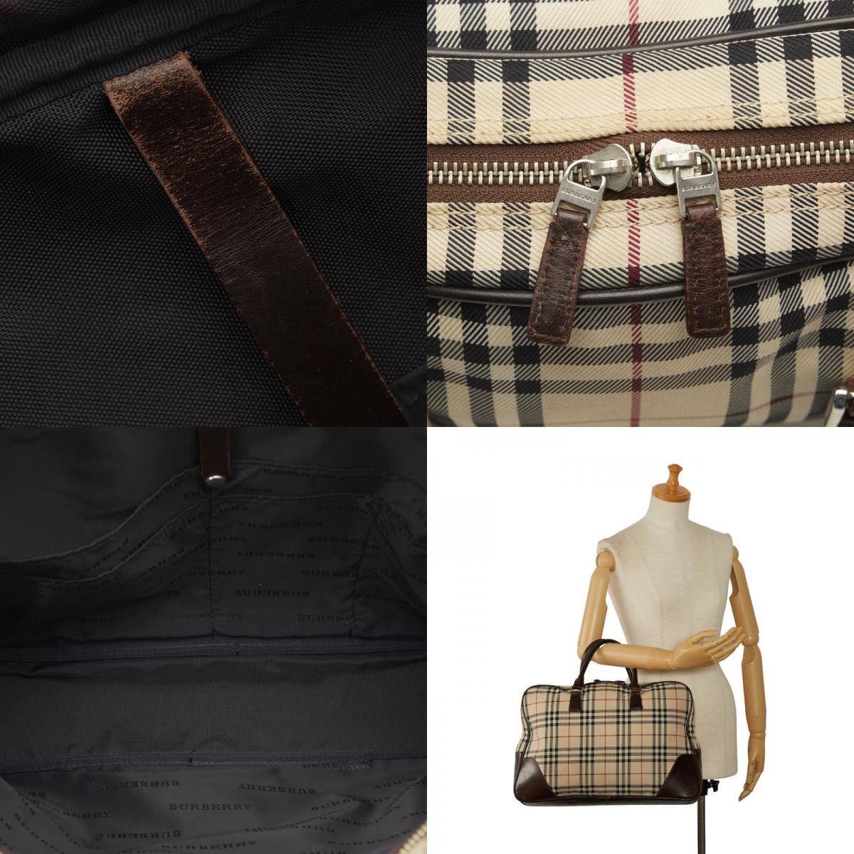 バーバリー ノバチェック ボストンバッグ ハンドバッグ ベージュ ブラウン キャンバス レザー レディース BURBERRY 【中古】_画像10